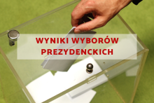 urna z kartami i ręka wkładająca kartę oraz napis: wyniki wyborów prezydenckich