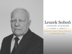 nekrolog - po prawej stronie w sepi portret Leszka Sobonia w garniturze, po prawej napis: Leszek Soboń 4 września 1950 - 22 września 2025 - Burmistrz Gminy i Miasta Dobczyce w latach 1998 - 2002