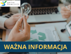 Grafika Gminy Dobczyce z napisem „WAŻNA INFORMACJA”; na zdjęciu w tle dłonie trzymające żarówkę nad dokumentami i laptopem, symbolizujące pomysł lub energię.