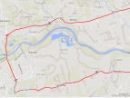 mapa obejmująca obszar od Kunic do Stadnik z zaznaczonym przebiegiem trasy wyścigu 