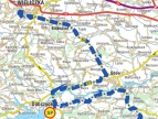 mapa obejmująca obszar od Wieliczki do Zagórzan z zaznaczonym przebiegiem trasy wyścigu 