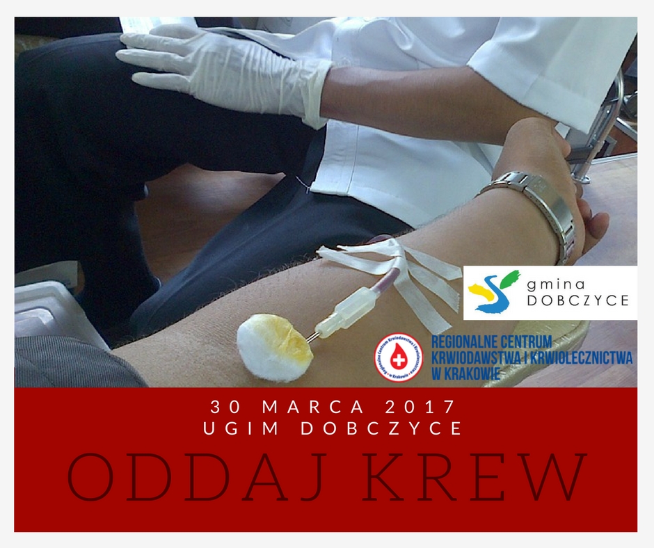 baner - akcja krwiodawstwa w Dobczycach 30 marca 2017 roku