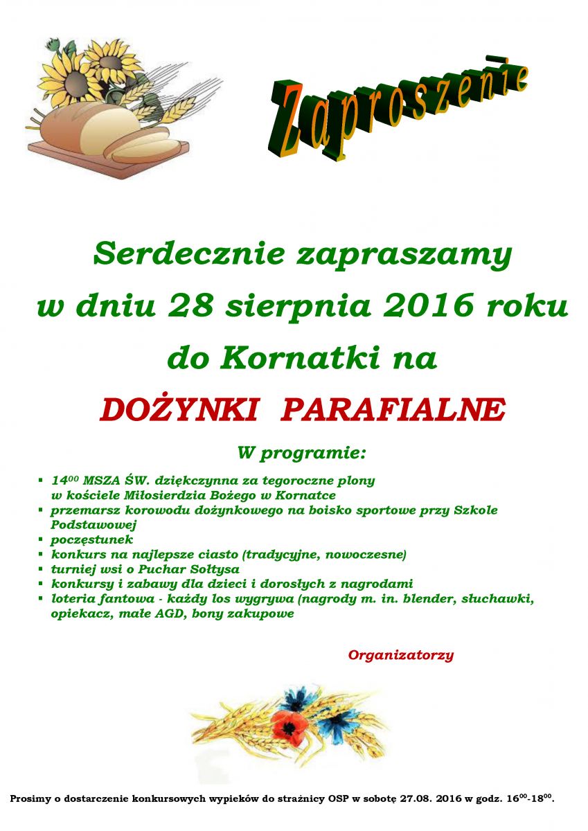 Plakat Dożynki Parafialne w Kornatce