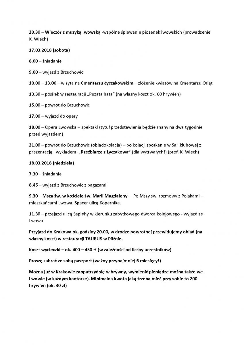 program wycieczki do Lwowa