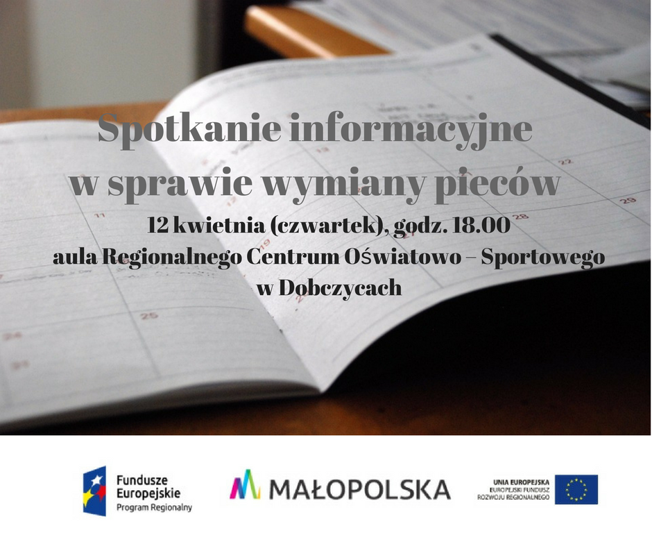 baner informujący o spotkaniu 12 kwietnia w sprawie wymiant pieców - fot z pixabay