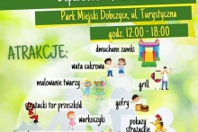 Zielony plakat z kolorową grafiką animacji. Napis na plakacie jest w kolorze żółtym