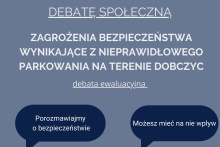 PLAKAT SZARY INFORMUJĄCY O DEBACIE SPOŁECZNEJ DOTYCZĄCEJ BEZPIECZEŃSTWA