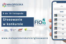 grafika poglądowa po lewej stronie logo małopolski, poniżej napis 6 do 9 listopada głosowanie w konkursie, po prawej stronie w dłoni smartfon na którym wyświetlana jest strona głosowania