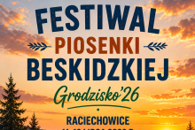 Konkurs Piosenki Beskidzkiej Grodzisko'26 - termin zgłoszeń wydłużony Plakat z napisem: festiwal piosenki Beskidzkiej, Grodzisko'26