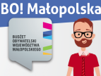 Plakat z grafiką mężczyny i napisaem : Budżet Obywatelski Województwa Małopolskiego