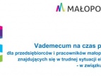 logo Małopolski i napis: Vademecum na czas pandemii dla przedsiębiorców i pracowników małopolskich firm znajdujących się w trudnej sytuacji - w związku z covid-19