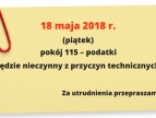 informacja o nieczynnym pokoju 115