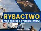  Rybactwo – moja ścieżka do wielkiej kariery, plakat w tle łódka, ryby i rybak 