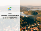 Prośba o wypełnienie ankiety Okładka ankiety dotyczącej oferty turystycznej Gminy Dobczyce. Po lewej stronie na jasnym tle znajduje się logo Dobczyc oraz napis: „Ankieta – Oferta turystyczna Gminy Dobczyce”. Po prawej stronie widoczna jest fotografia lotnicza przedstawiająca Jezioro Dobczyckie, zaporę wodną oraz panoramę miasta Dobczyce otoczonego wzgórzami i lasami.