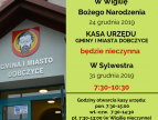 Kasa urzędu - godziny otwarcia w Wigilię i Sylwestra