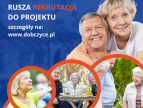 plakat z seniorami widocznymi w różnych aktywnościach, nazwa projektu i napis: rusza rekrutacja