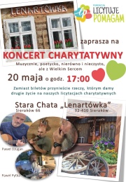Plakat informujący o koncercie charytatywnym w Starej Chacie Lenartówka