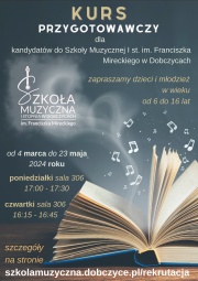 plakat informujący o kursie przygotowawczym dla kandydatów do szkoły muzycznej