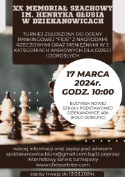 plakat informujący o memoriale szchowym im. Henryka Głusia
