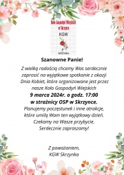 plakat informujący o spotkaniu w OSP Skrzynka z okazji Dnia Kobiet