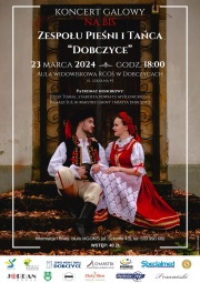 plakat z wizerunkiem pary reprezentującej Zespół Pieśni i Tańca Dobczyce, informujący o koncercie 