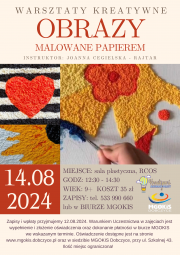 plakat informujący o warsztatach w tle grafika przedstawiająca obraz namalowany papierem