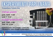 plakat informujący o zajęciach Eksperymenty Papi i Nama