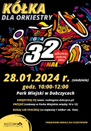czarny plakat z grafiką "32" i czerwonym serduszkiem 