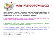 plakat - Zapisy na kurs przygotowawczy do Szkoły Muzycznej I stopnia w Dobczycach