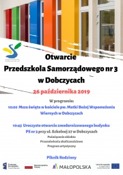 plakat- otwarcie przedszkola samorządowgo nr 3 w Dobczycach