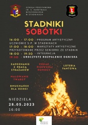 Czarny plakat z ogniskiem na sobótki w miejscowości Stadniki.