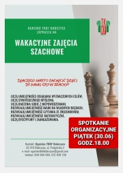Plakat w kolorze zielonym odnośnie TKKF szachy 