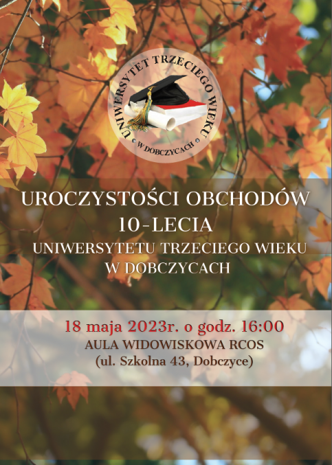 18 maja 2023r. o godz.16:00 Uroczystość Obchodów 10-lecia Uniwersytetu Trzeciego Wieku w Dobczycach