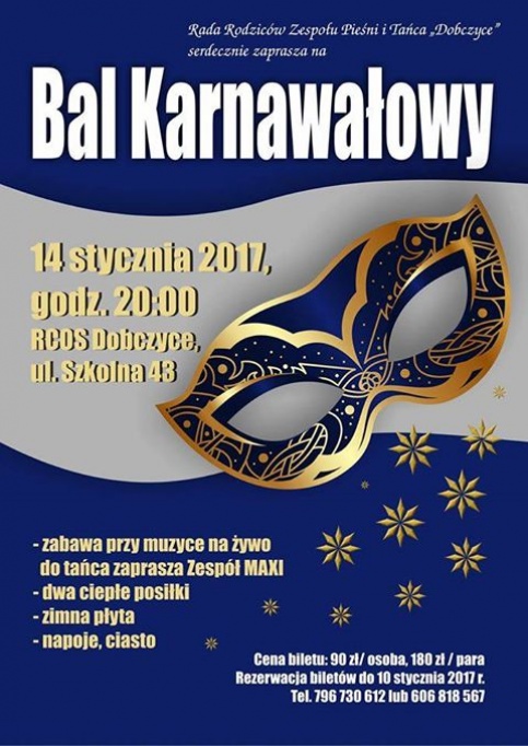 Bal karnawałowy z udziałem Zespołu Pieśni i Tańca Dobczyce - plakat