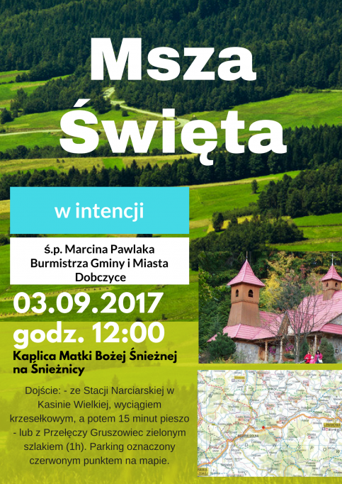 plakat - msza święta w intencji śp. Marcina Pawlaka - Burmistrza Gminy i Miasta Dobczyce