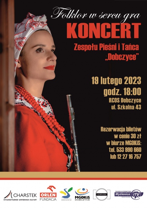 plakat informujący o koncercie Zespołu Pieśni i Tańca Dobczyce