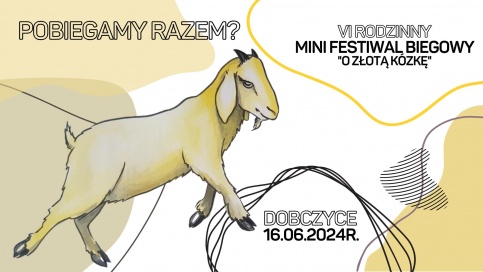 biegnąca złota kózka u góry napis pobiegamy razem na dole data festiwalu w prawym górnym rogu nazwa festiwalu  