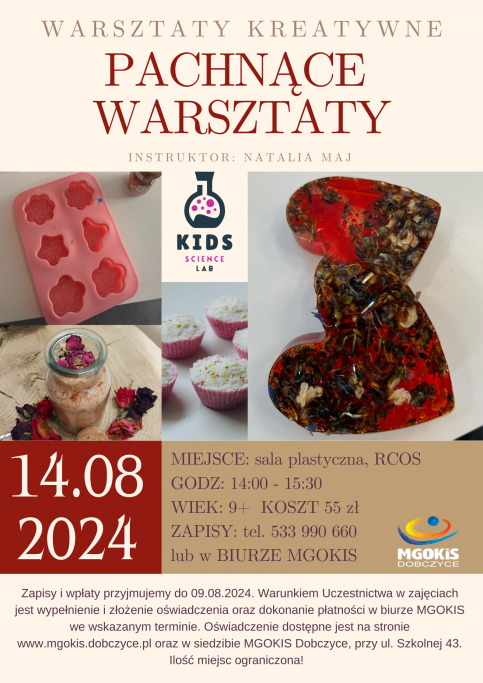 plakat z grafiką mudełek, soli ozdobnych i babeczek informujący o kreatywnych warsztatach