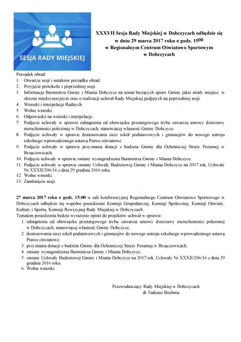 Porządek obrad - Sesja Rady Miejskiej
