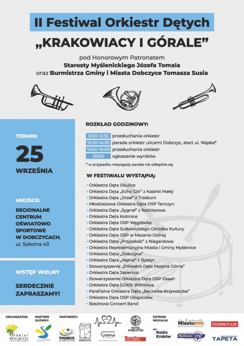 II Festiwal Orkiestr Dętych "Krakowiacy i Górale" w Dobczycach - plakat