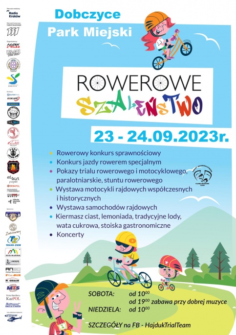 kolorowy plakat z grafiką dzieci i rowerów