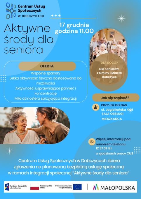 Aktywne środy dla seniora- oferta Centrum Usług Społecznych w Dobczycach