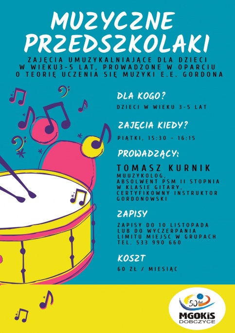 niebieski plakat z instrumentami muzycznymi 