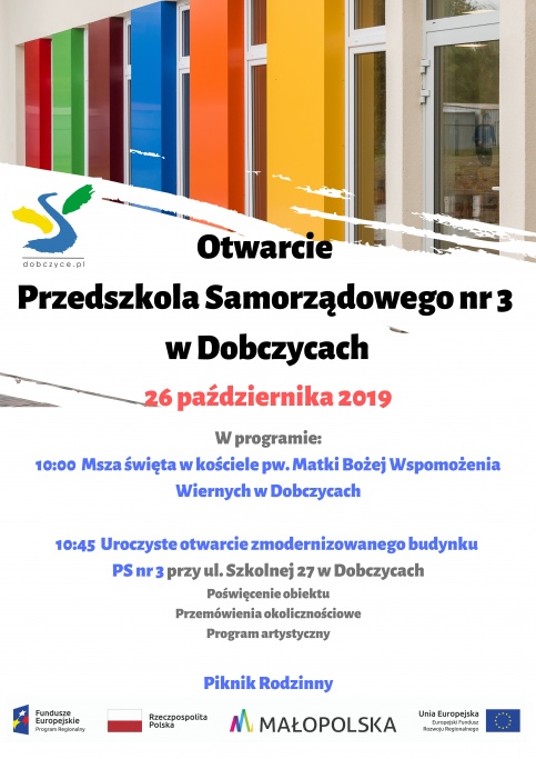 plakat- otwarcie przedszkola samorządowgo nr 3 w Dobczycach
