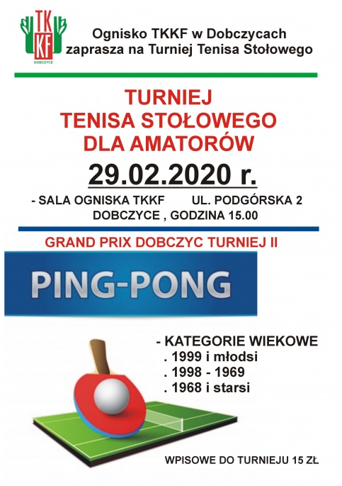 plakat - Grand Prix Dobczyc w tenisie stołowym amatorów