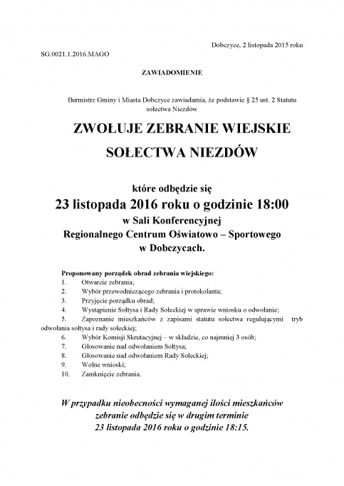 plakat - zebranie wiejskie w Niezdowie